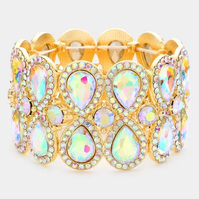 Fashnzfab Double Teardrop Glass Crystal Stretch Evening Bracelet Ab, Gold In Multi