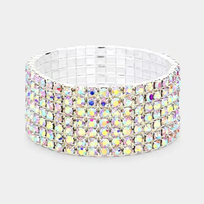 Fashnzfab 7-row Rhinestone Stretch Bracelet Ab, Silver In Multi