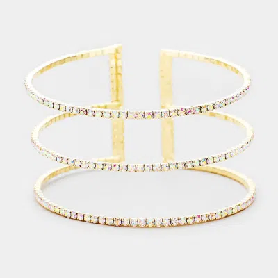 Fashnzfab 3row Split Layer Round Crystal Detail Cuff Evening Bracelet Ab, Gold In Multi