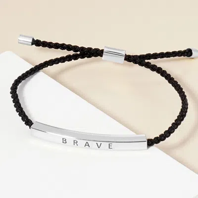 Fashnzfab White Gold Dipped Brave Message Bar Pointed Rope Adjustable Cinch Pull Tie Bracelet Rhodium In Multi
