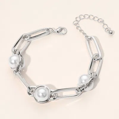 Fashnzfab Pearl Cluster Link Paperclip Chain Bracelet Rhodium In Multi