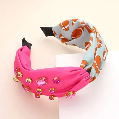 Fashnzfab Game Day Multi Stone Embellished Football Patterned Twisted Headband In Multi