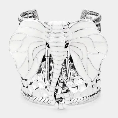 Fashnzfab Enamel Elephant Metal Cuff Bracelet White In White