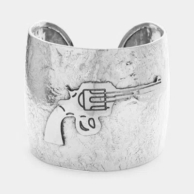 Fashnzfab Hammered Wide Metal Cuff Bracelet Silver In Silver
