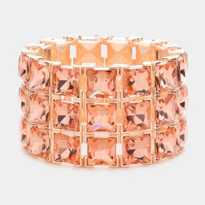 Fashnzfab 3rows Square Stone Stretch Evening Bracelet Peach In Pink