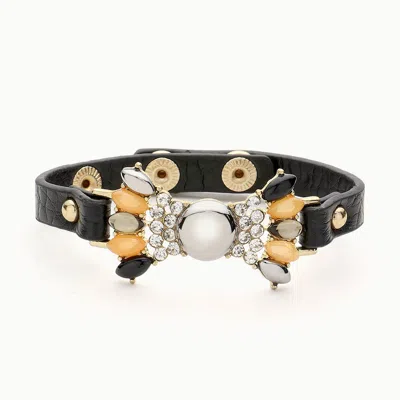 Fashnzfab Multi Color Bead Snap Button Bracelet Gold, Peach In Multi