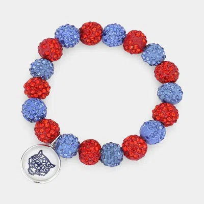 Fashnzfab Tiger Accented Round Charm Shamballa Ball Stretch Bracelet Blue, Orange In Multi