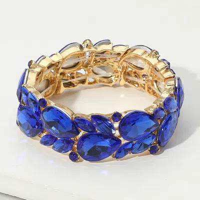 Fashnzfab Teardrop Marquise Stone Cluster Stretch Evening Bracelet Gold, Sapphire In Multi