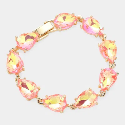 Fashnzfab Teardrop Cluster Link Bracelet Ab, Coral, Neon In Multi