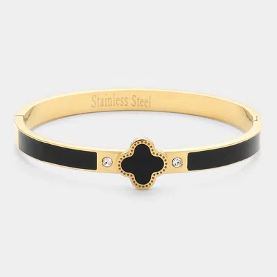Fashnzfab Quatrefoil Pointed Stainless Steel Hinged Bracelet Black, Gold In Multi