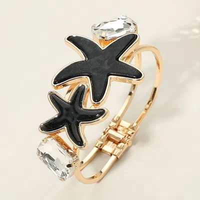 Fashnzfab Glittered Resin Double Starfish Hinged Bangle Bracelet Black In Black