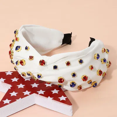Fashnzfab American Usa Colored Stone Cluster Embellished Knot Headband In Multi