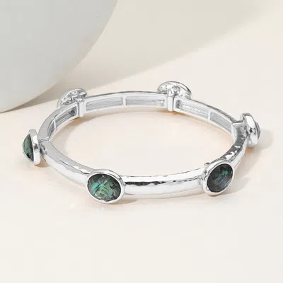 Fashnzfab Faceted Round Stone Pointed Hammered Metal Stretch Bracelet Rhodium In Multi