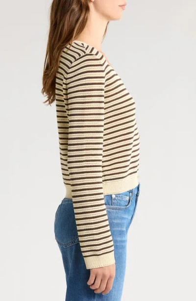 Rag & Bone Zoey Stripe Open Stitch Cotton Blend Cardigan In Yellow
