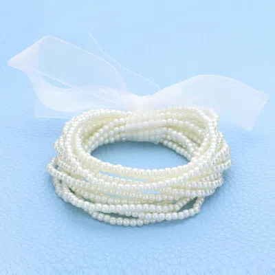Fashnzfab 15pcs - Pearl Beaded Stretch Multi Layered Bracelets In White