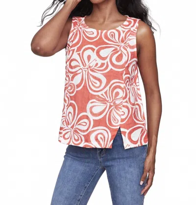 Charlie B Printed Sleeveless Linen Blend Top With Slit In Coral In Pink