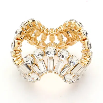 Fashnzfab Round Emerald Cut Stone Cluster Wavy Stretch Evening Bracelet Clear, Gold In Multi