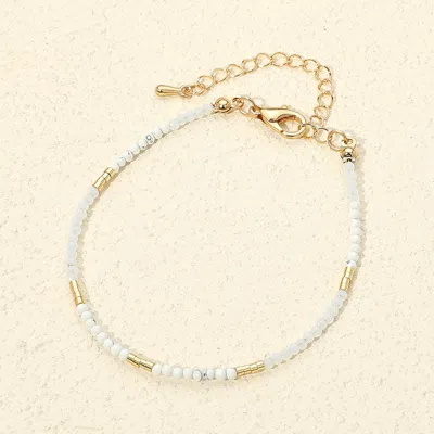 Fashnzfab Faceted Beaded Bracelet Gold, White In Multi