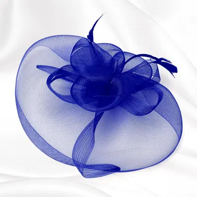 Fashnzfab Mesh Flower Feather Pointed Fascinator / Headband In Blue