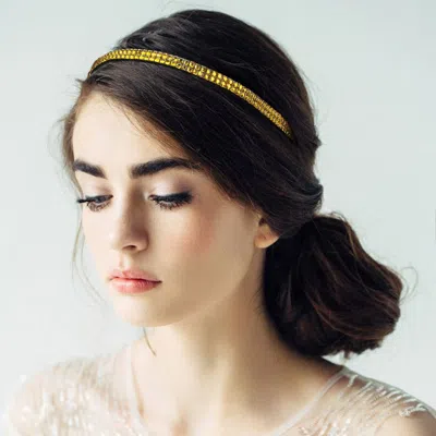 Fashnzfab 2-row Bling Square Stone Stretch Headband In Yellow
