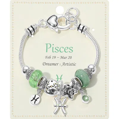 Fashnzfab Pisces - Horoscope Symbol Zodiac Charm Beaded Bracelet Green In Green