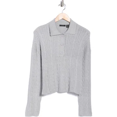 Rdi Cable Knit Crop Polo Sweater In Gray
