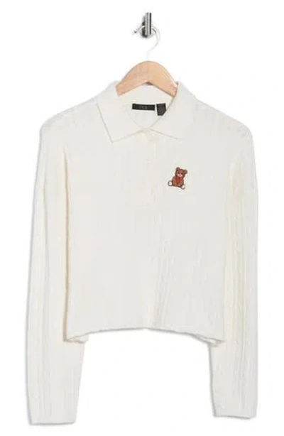Rdi Embroidered Teddy Polo Sweater In White