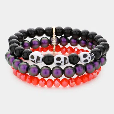 Fashnzfab Skull Pointed Triple Layered Beaded Stretch Bracelet Multi In Multi