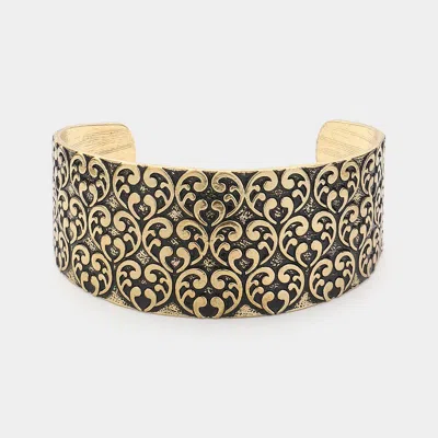 Fashnzfab Embossed Antique Pattern Cuff Bracelet Antique Gold In Silver