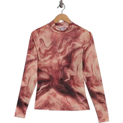 Afrm Los Angeles Zoe Mock Neck Mesh Top In Multi