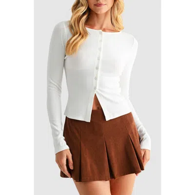 Lush Long Sleeve Button Front Crop Top In White