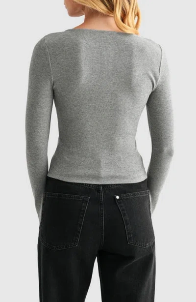 Lush Long Sleeve Button Front Crop Top In Gray