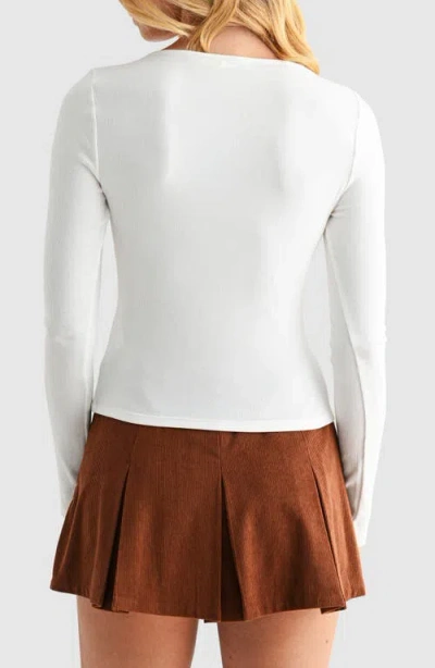 Lush Long Sleeve Button Front Crop Top In White