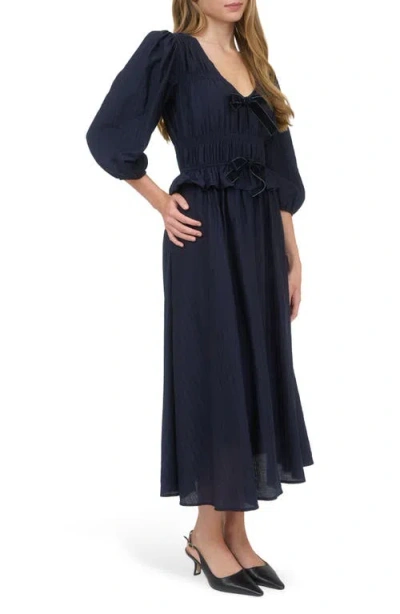 August Sky Three-quarter Sleeve Maxi Dress In Blue