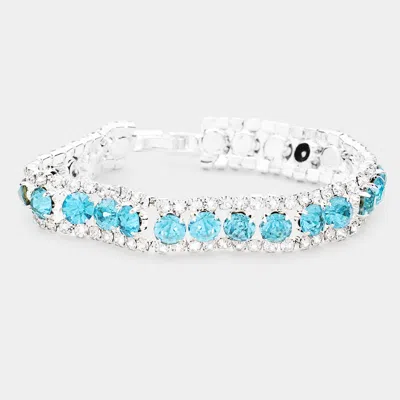 Fashnzfab Round Crystal Rhinestone Evening Bracelet Aqua In Blue
