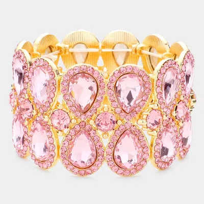 Fashnzfab Double Teardrop Glass Crystal Stretch Evening Bracelet Lt Rose In Multi