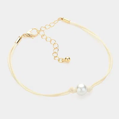 Fashnzfab Pearl Pointed Wax Rope Bracelet Ivory In Multi