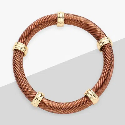 Fashnzfab Gold Ring Pointed Twisted Metal Stretch Bracelet Chocolate In Gold