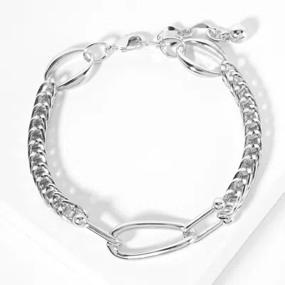 Fashnzfab White Gold Dipped Chunky Oval Link Pointed Chain Bracelet Rhodium In Multi
