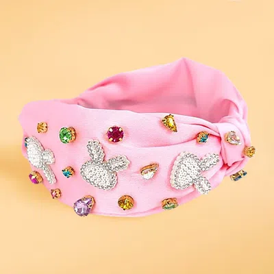 Fashnzfab Colorful Stone Cluster Stone Paved Easter Bunny Embellished Knot Headband In Multi