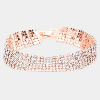 Fashnzfab 6rows Rhinestone Evening Bracelet Clear, Rose Gold In Multi