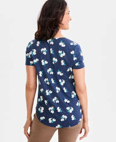 Style & Co Petite Essential Printed Short-sleeve T-shirt, Macy's Exclusive In Blue