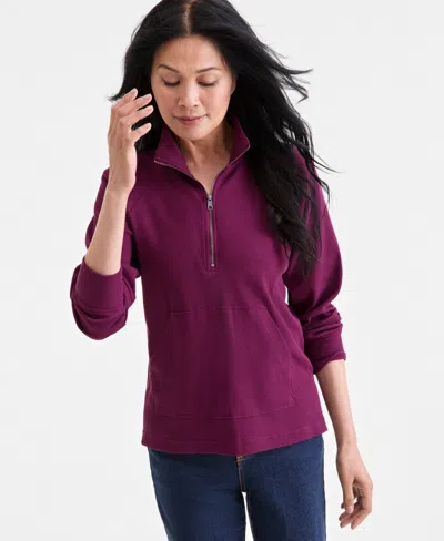 Style & Co Women's Waffle-knit Quarter Zip Top, Macy's Exclusive In Purple