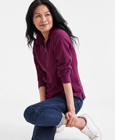 Style & Co Women's Waffle-knit Quarter Zip Top, Macy's Exclusive In Purple