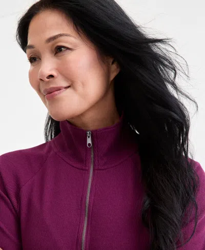 Style & Co Women's Waffle-knit Quarter Zip Top, Macy's Exclusive In Purple