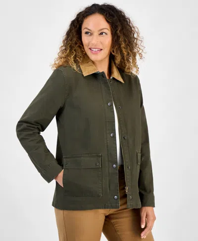 Style & Co Women's Collared Utility Barn Jacket, Macy's Exclusive In Green