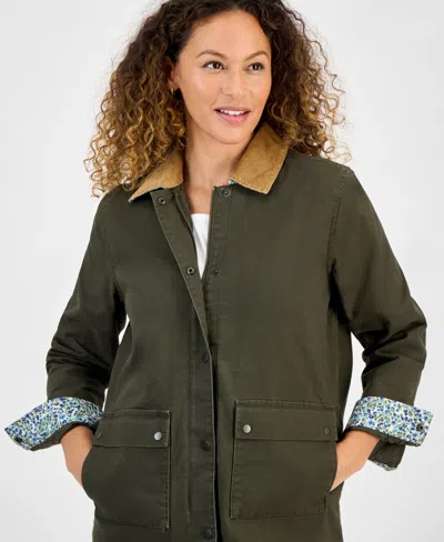 Style & Co Women's Collared Utility Barn Jacket, Macy's Exclusive In Green