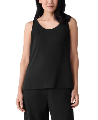 Eileen Fisher Silk Georgette Crepe Scoop Neck Tank In Black