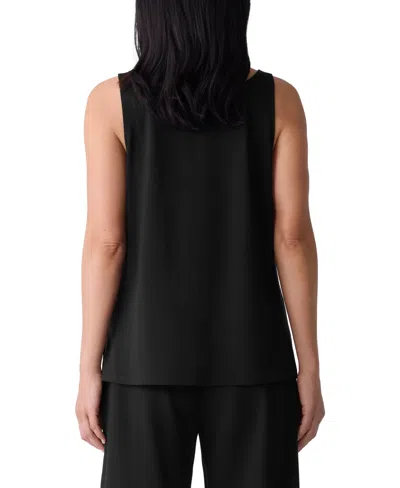 Eileen Fisher Silk Georgette Crepe Scoop Neck Tank In Black