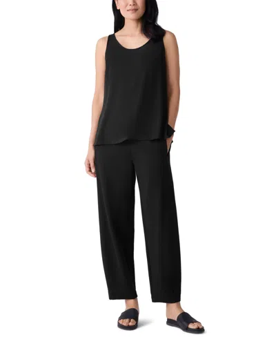 Eileen Fisher Silk Georgette Crepe Scoop Neck Tank In Black